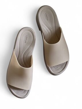 CROCS Women's Open Toe Heeled Mules in Beige 8
